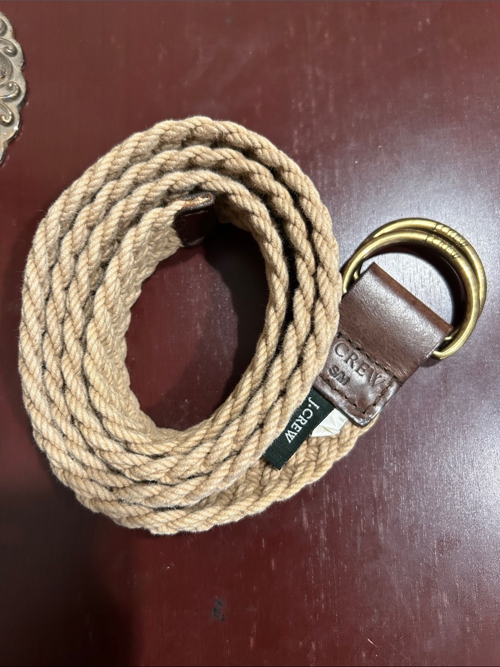 J. Crew women’s, men, unisex Tan Braided Rope Belt with Brass Double Ring